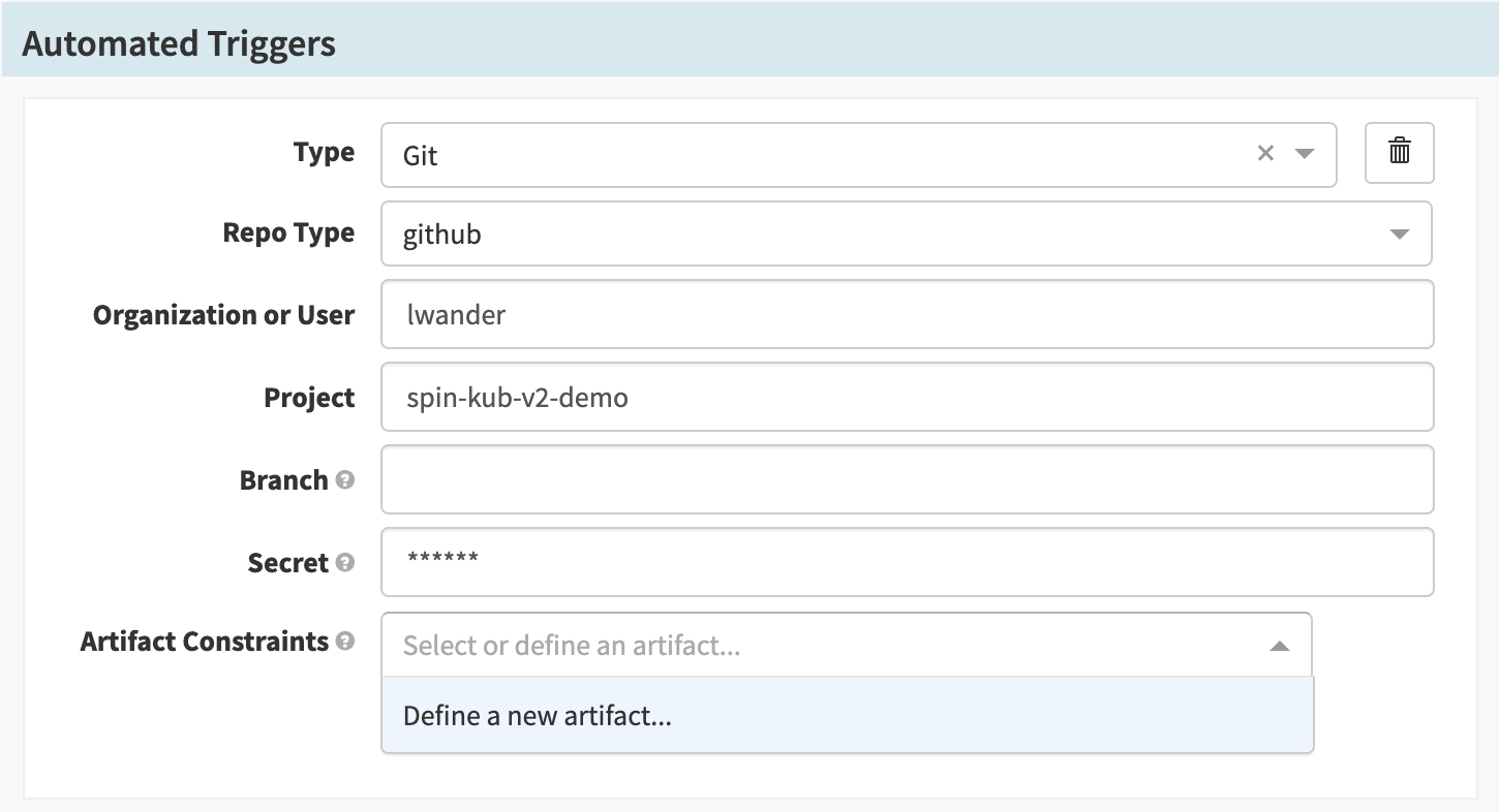 We supply the expected artifact to be sure that we only trigger the pipeline when that file changes.