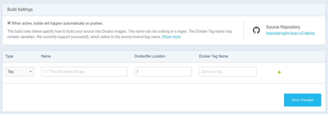 This build rule will create a matching image tag each time you push a git tag.