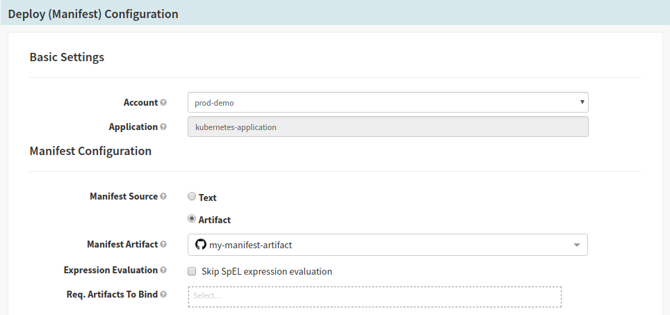 Notice that by selecting Artifact as the Manifest Source, we get to pick which upstream artifact to deploy.