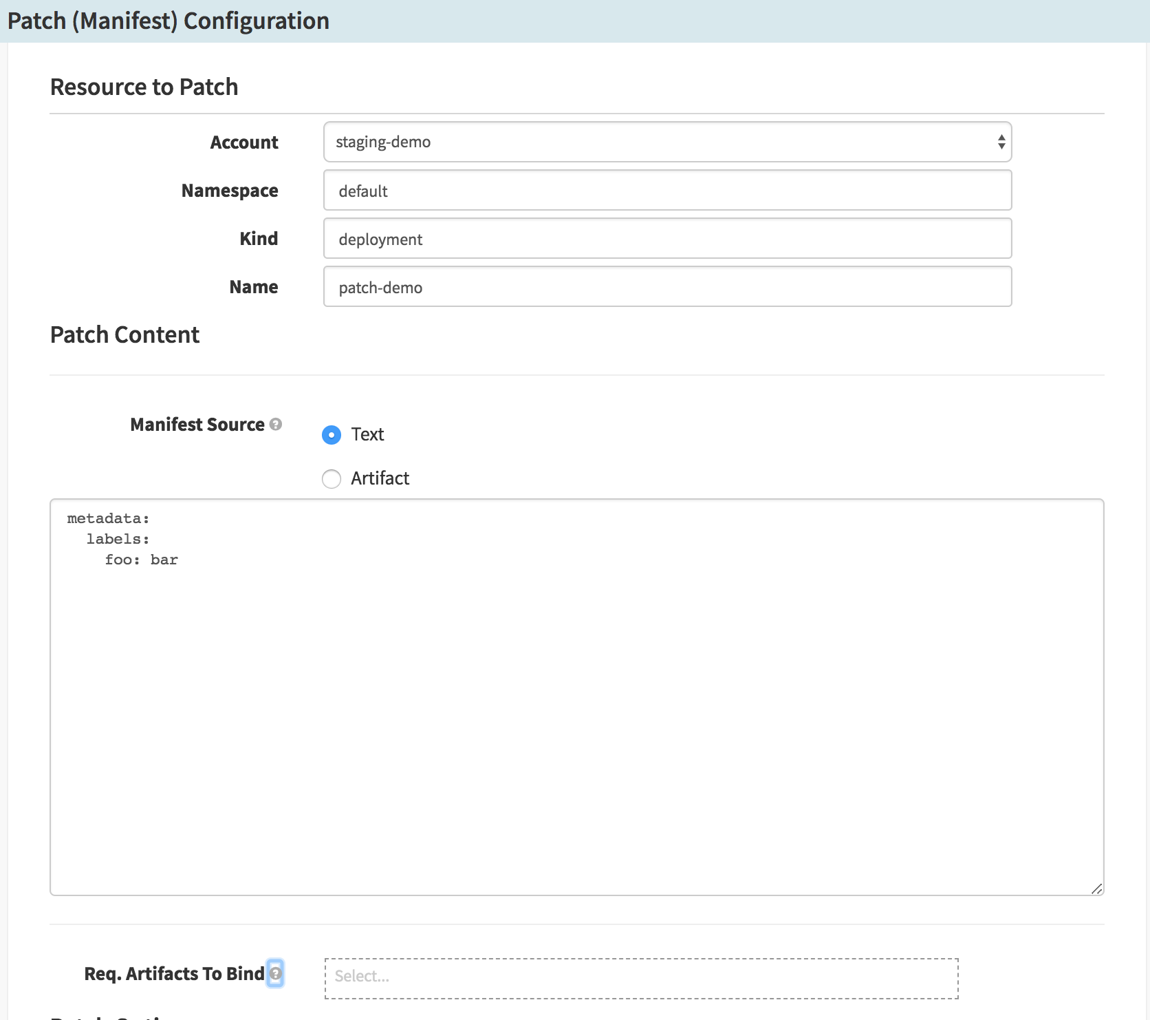 Notice that by selecting Text as the Manifest Source, we get to enter the manifest YAML by hand.