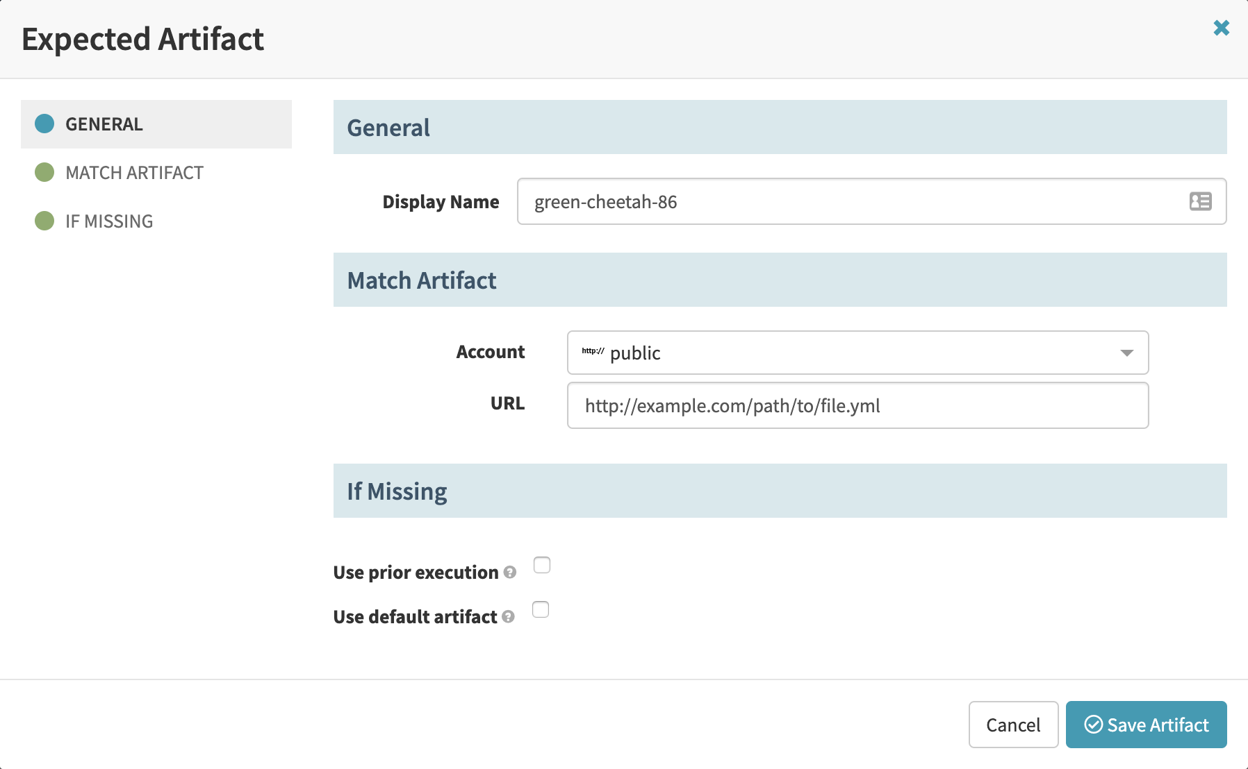 Configuring HTTP file fields in a pipeline trigger&rsquo;s expected artifact settings.