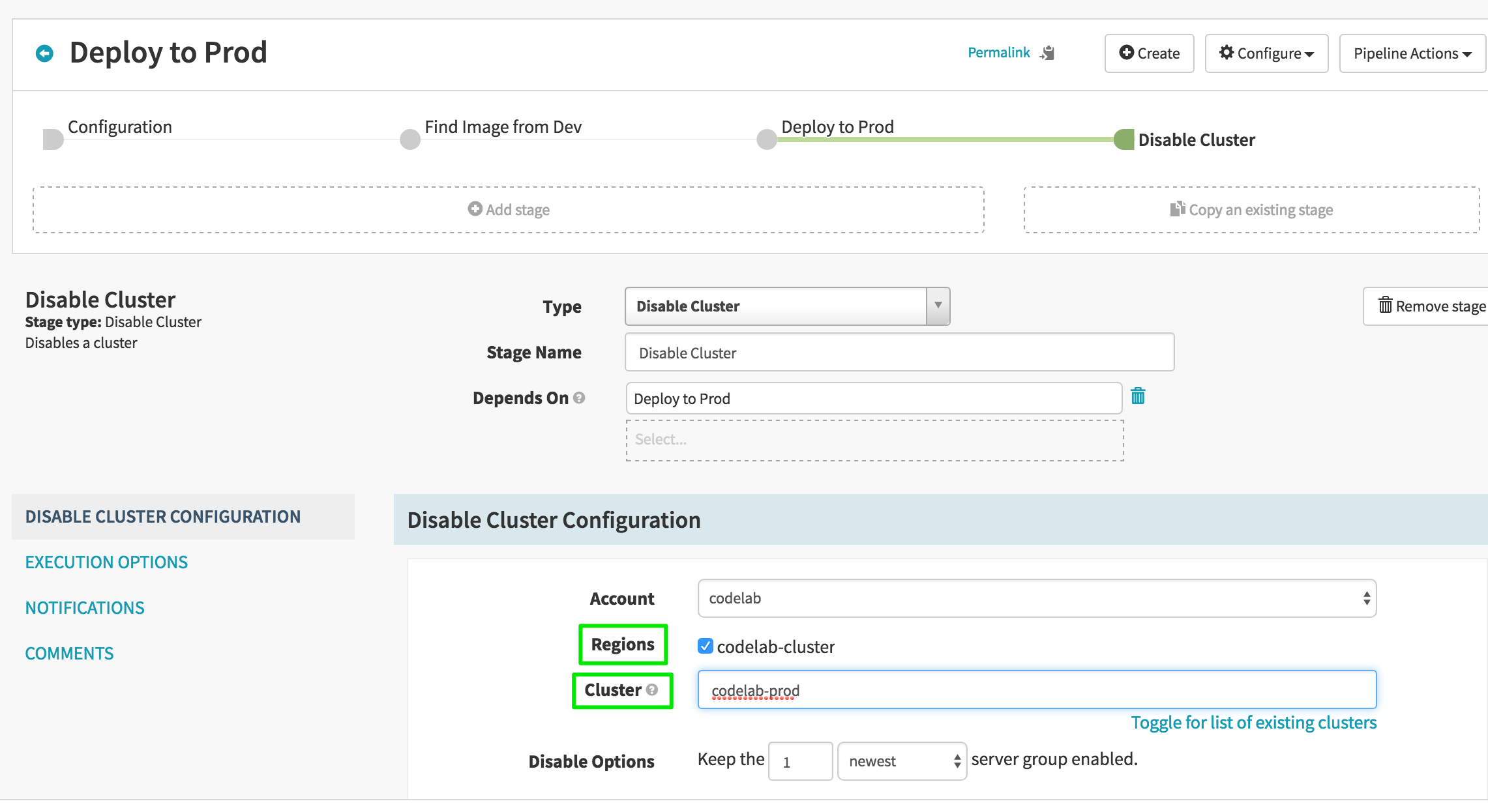 You will need to manualy enter “codelab-prod” as the cluster name since it doesn’t exist yet.